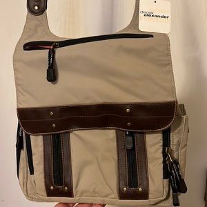 NWT Derek Alexander tan purse. Nylon Crossbody Unisex Organizer Handbag.